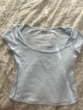 Free People Pale Blue Ribbed Scoop Neck Crop Top